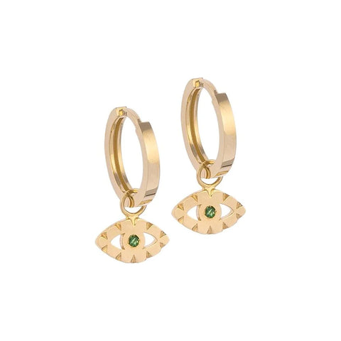 Eye Gold Earrings with Emerald Stones