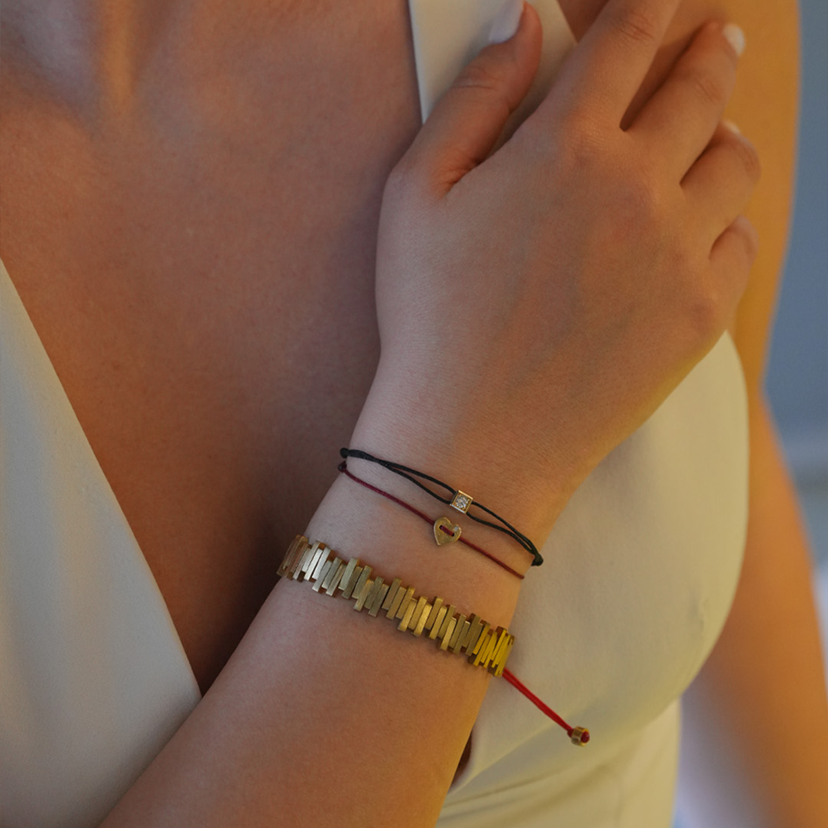 Mini Square Gold Cord Bracelet