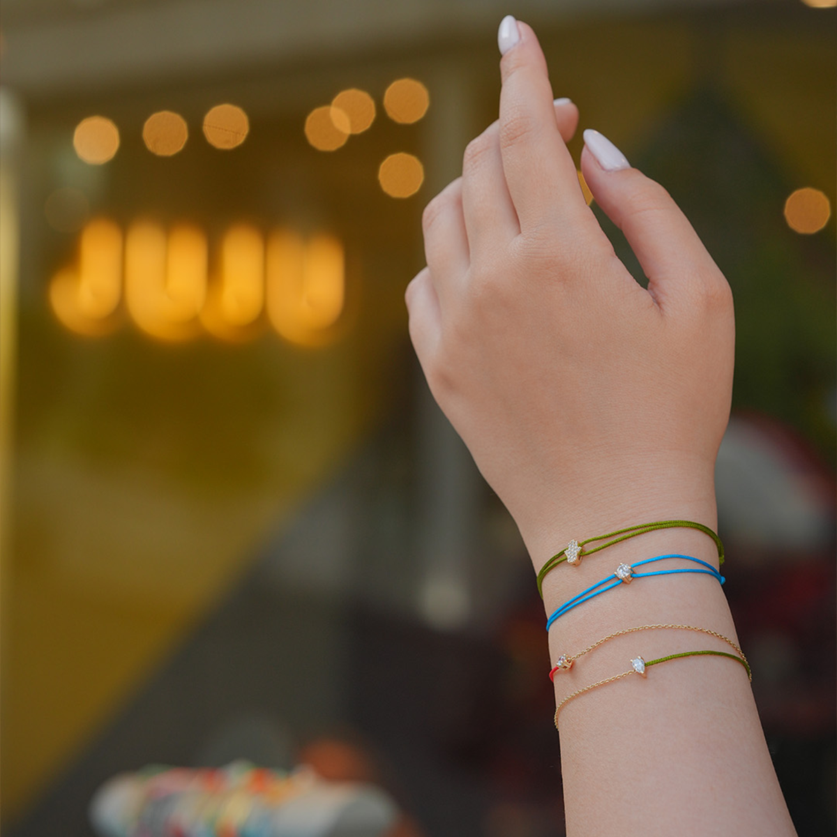 Hamsa Sparkle Gold Cord Bracelet