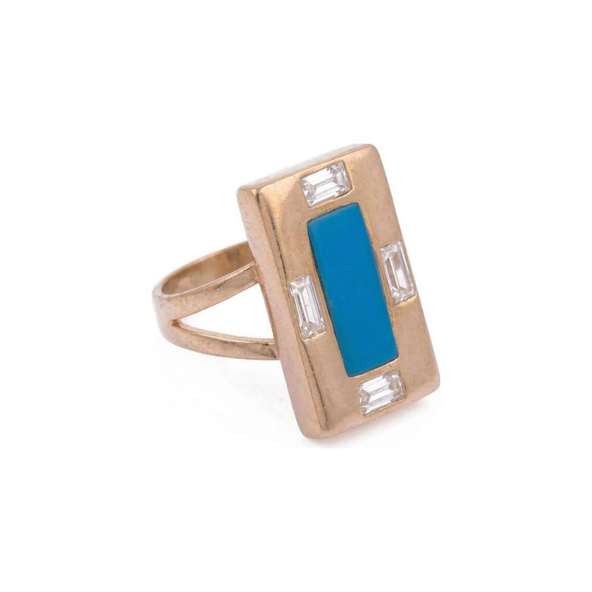 Rectangle Enamel Side Ring with Stones