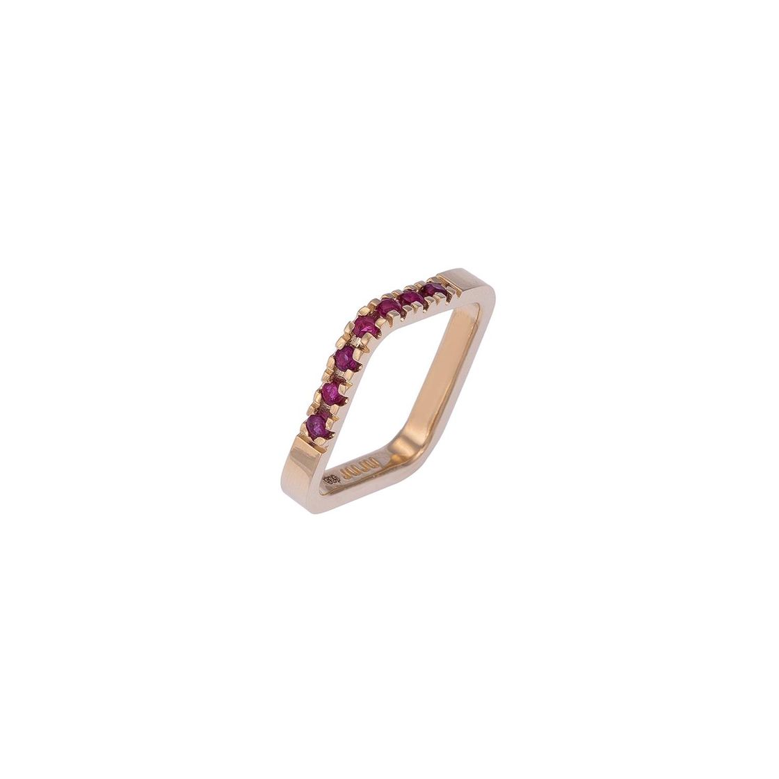 Corner Gold Ring with Ruby Stones