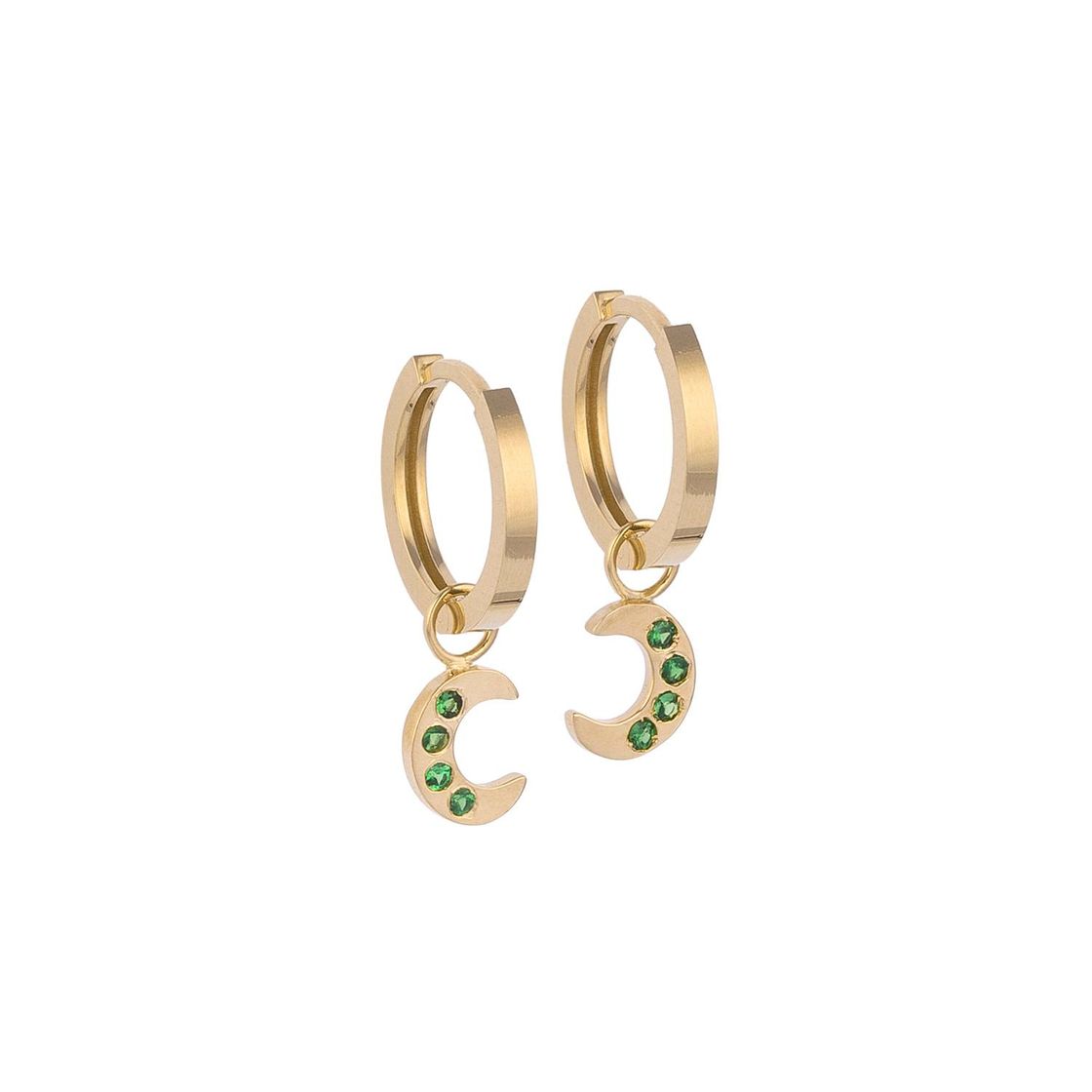 Moon Gold Earrings with Emerald