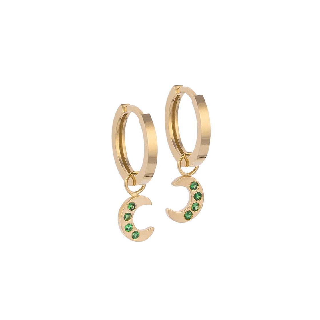 Moon-shaped Gold Earring Charm with Emerald Stones