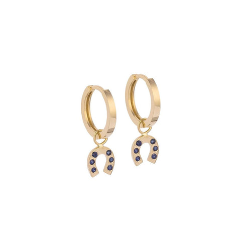Horseshoe-shaped Gold Earring Charm with Sapphire Stones