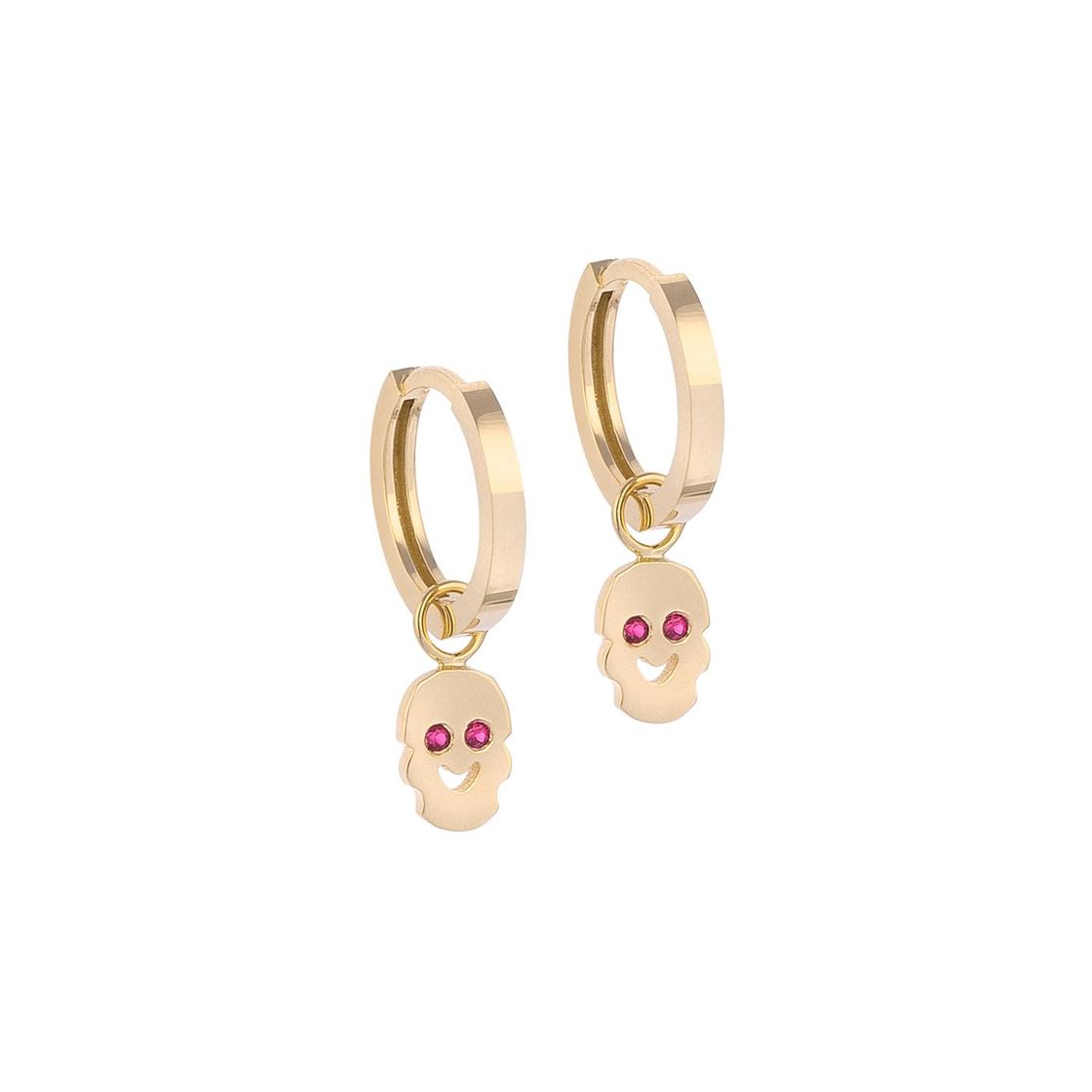 Smiling Face-shaped Gold Earring Charm with Ruby Stones
