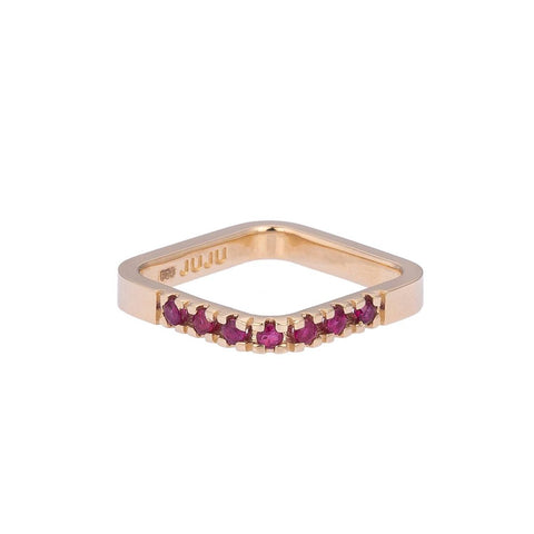 Corner Gold Ring with Ruby Stones