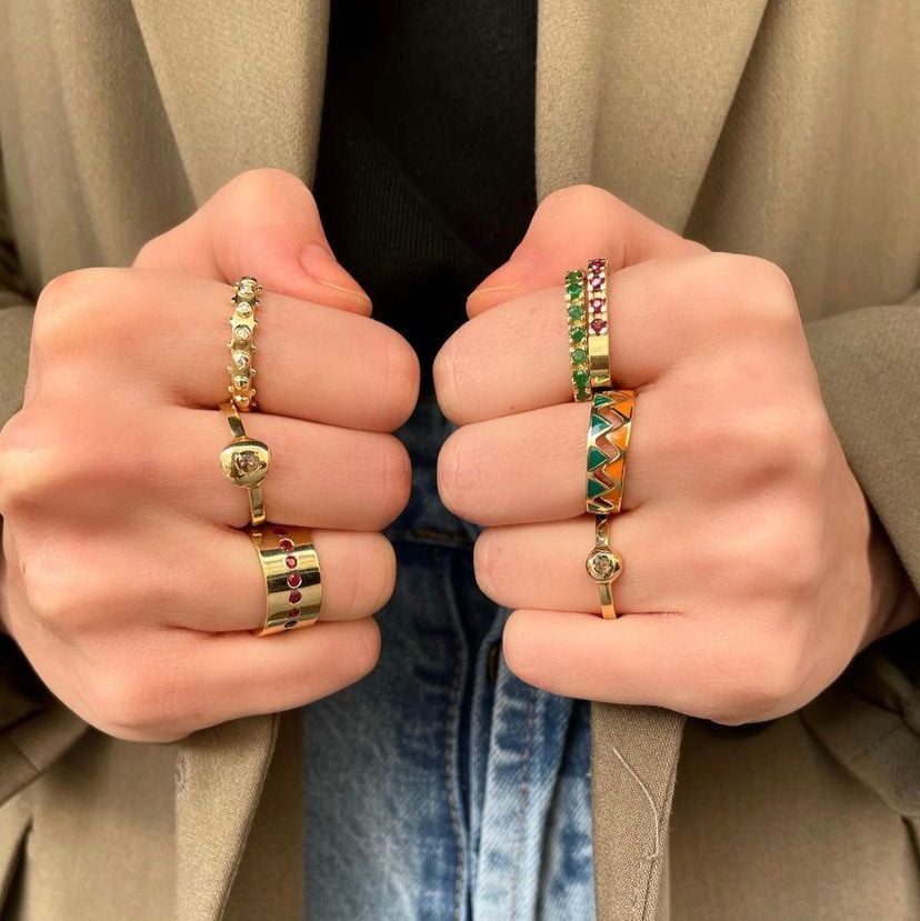 Elegant Gold Ring with Rhodolite Stones