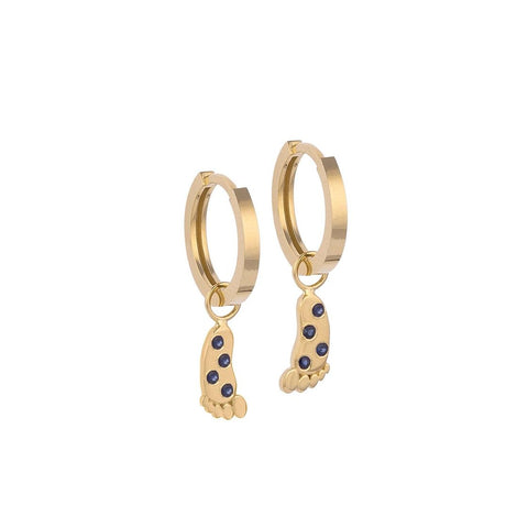 Baby Feet-shaped Gold Earring Charm with Sapphire Stones