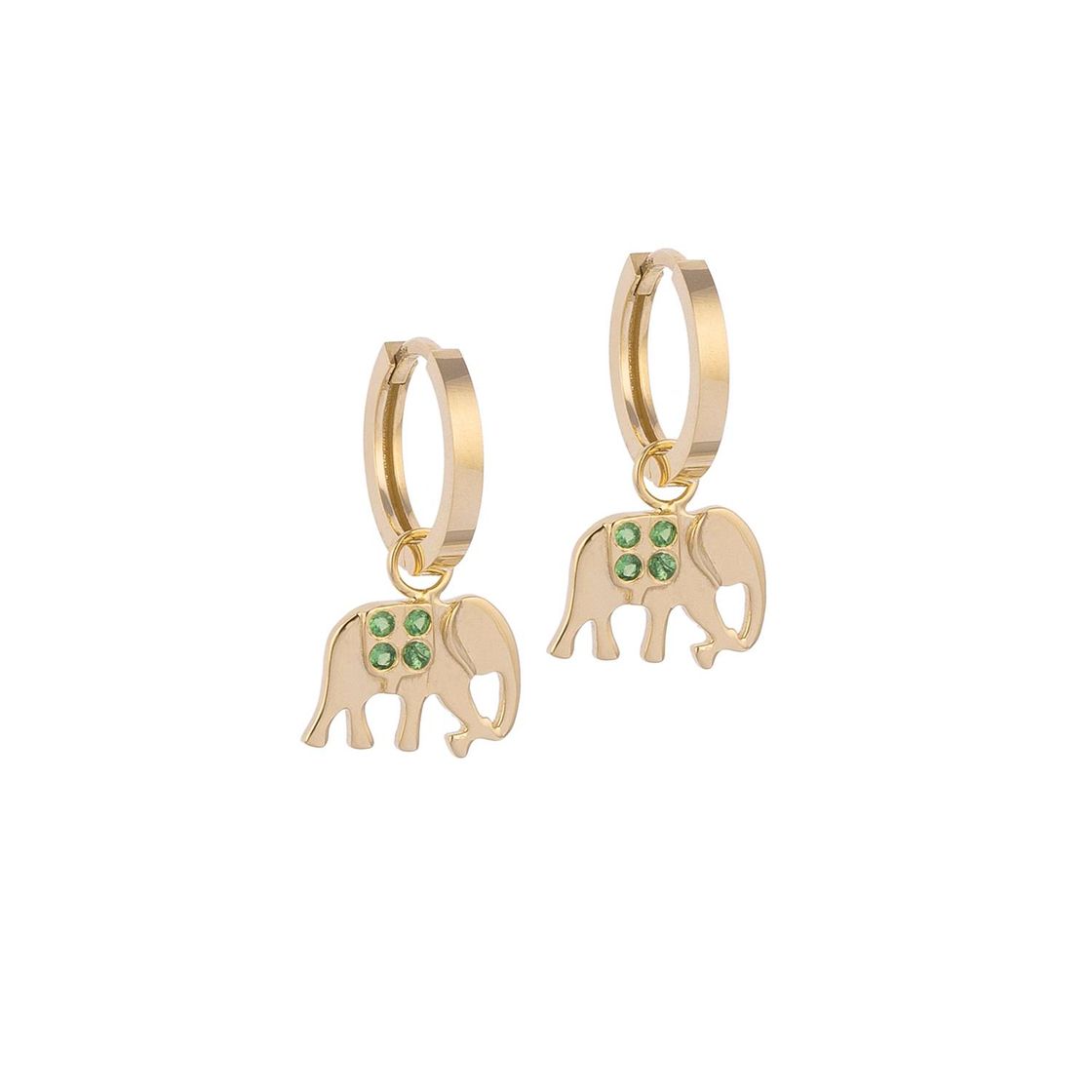 Elephant-shaped Gold Earrings with Emerald Stones