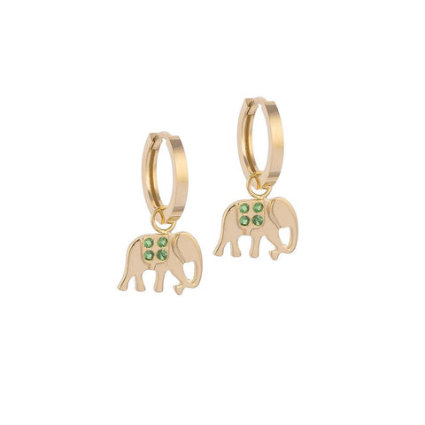 Elephant-shaped Gold Earring Charm with Emerald Stones